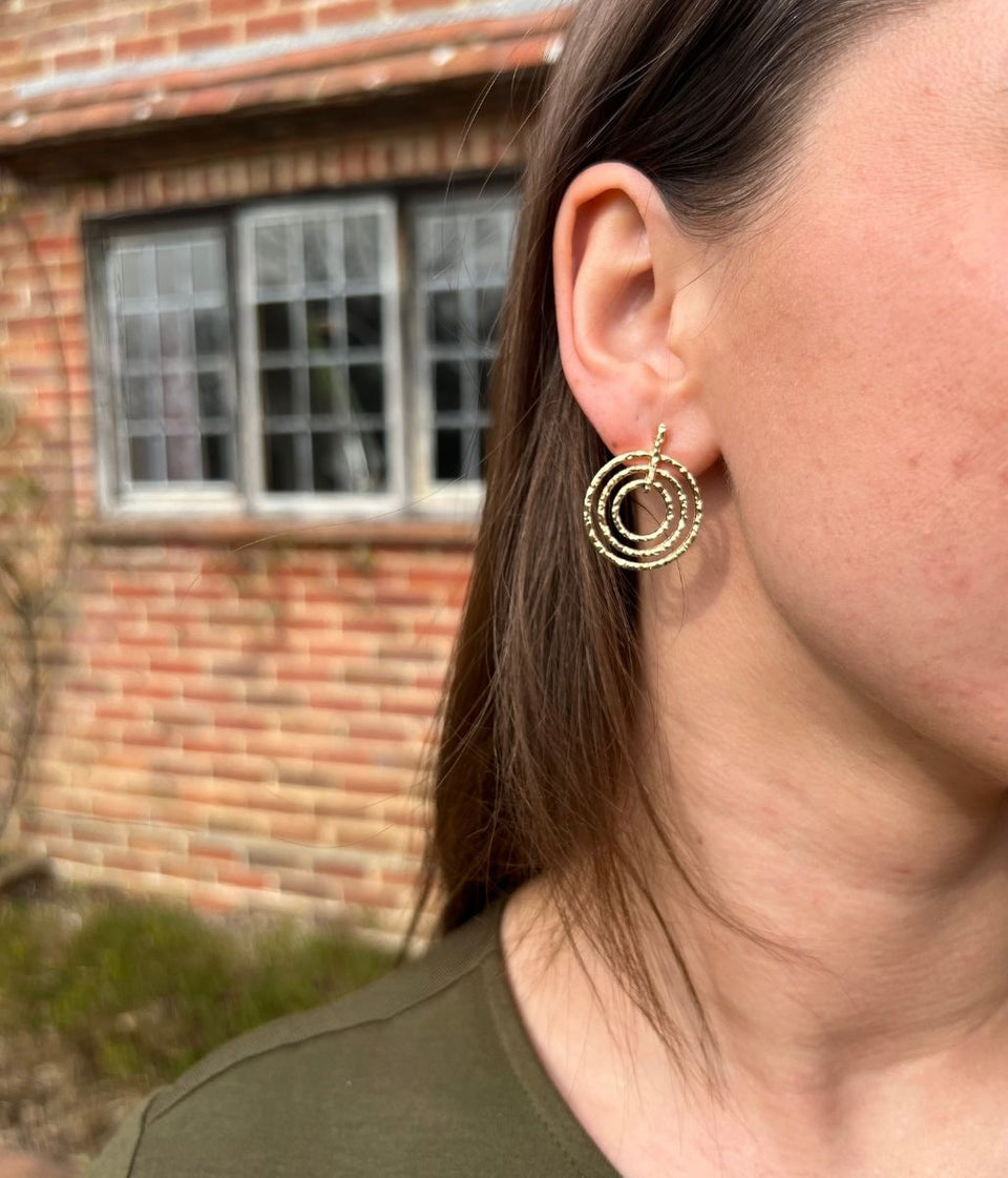 Gold Triple Circle Drop Earring