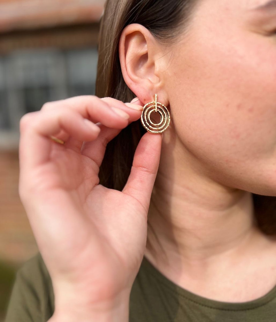 Gold Triple Circle Drop Earring