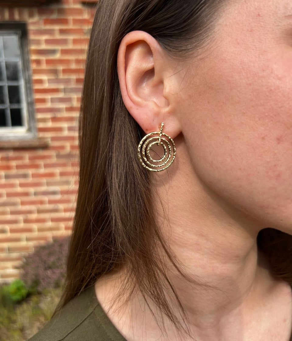 Gold Triple Circle Drop Earring