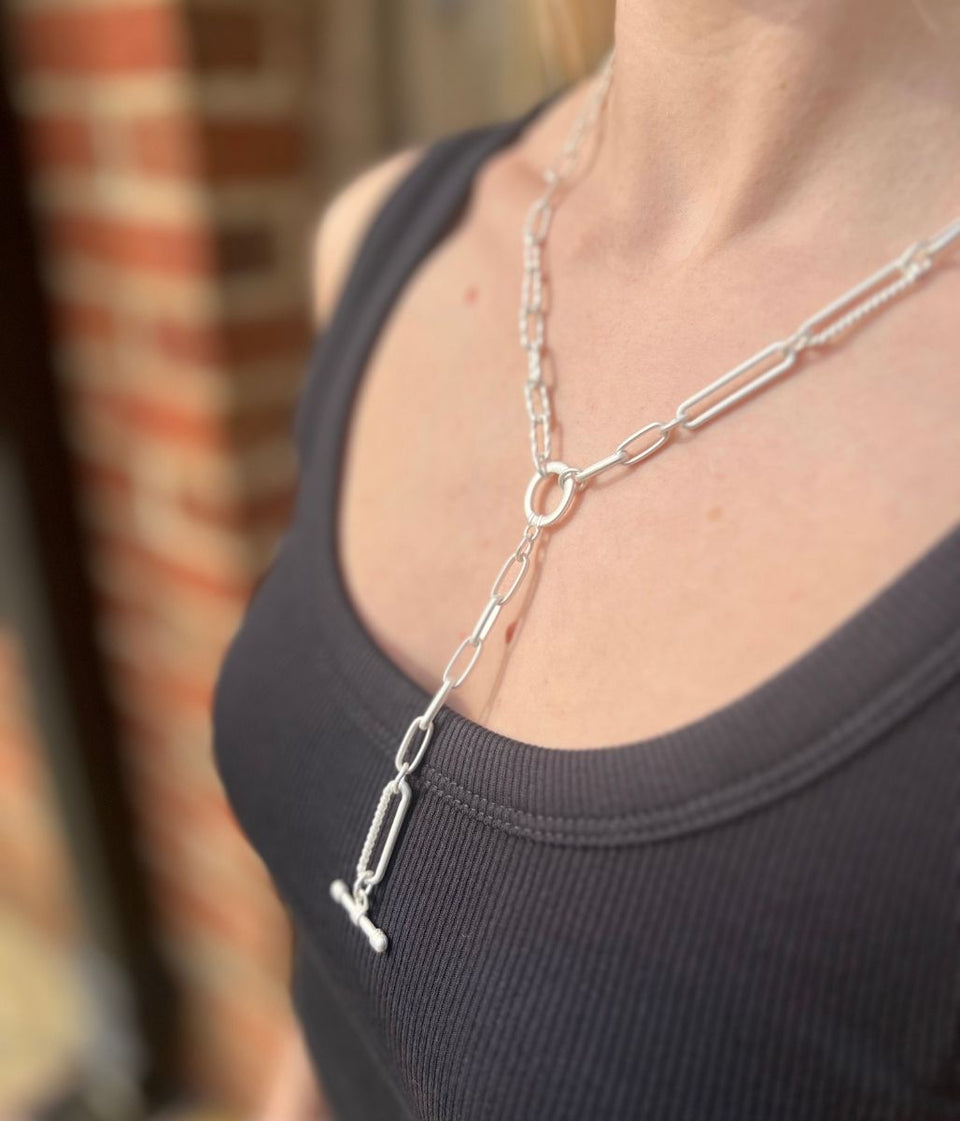 Silver Chain Link T Bar Necklace