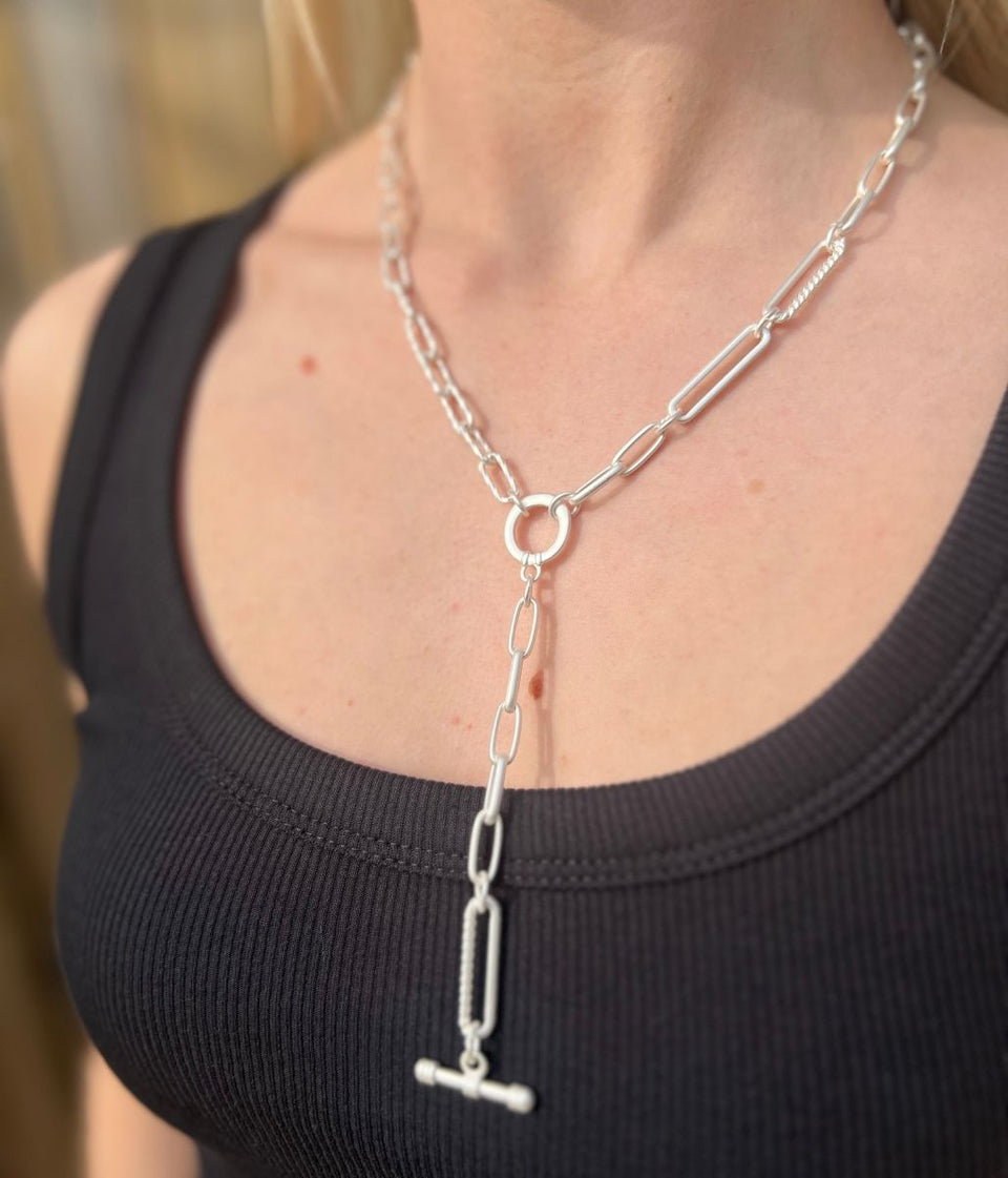 Silver Chain Link T Bar Necklace