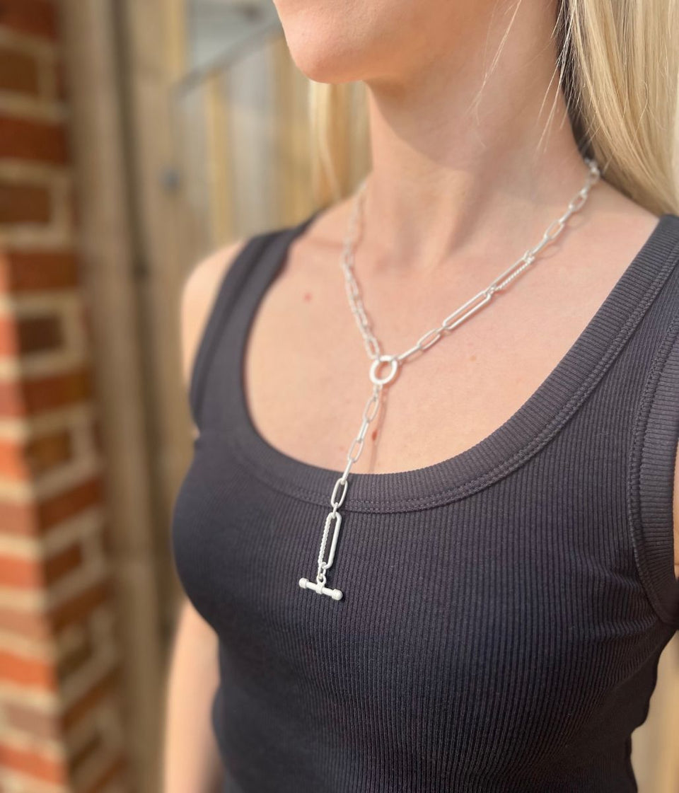 Silver Chain Link T Bar Necklace