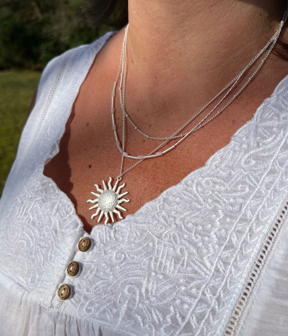 Silver Sun Layered Necklace