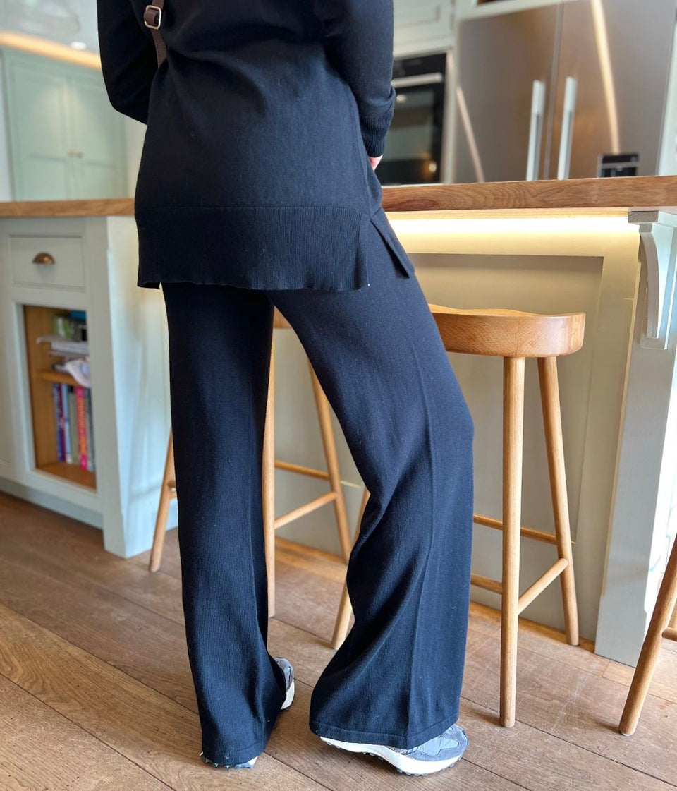Black V Neck Merino Wool Co-Ord Set