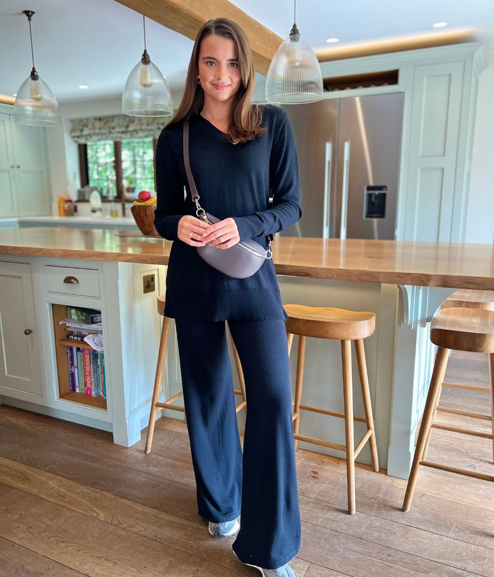Black V Neck Merino Wool Co-Ord Set