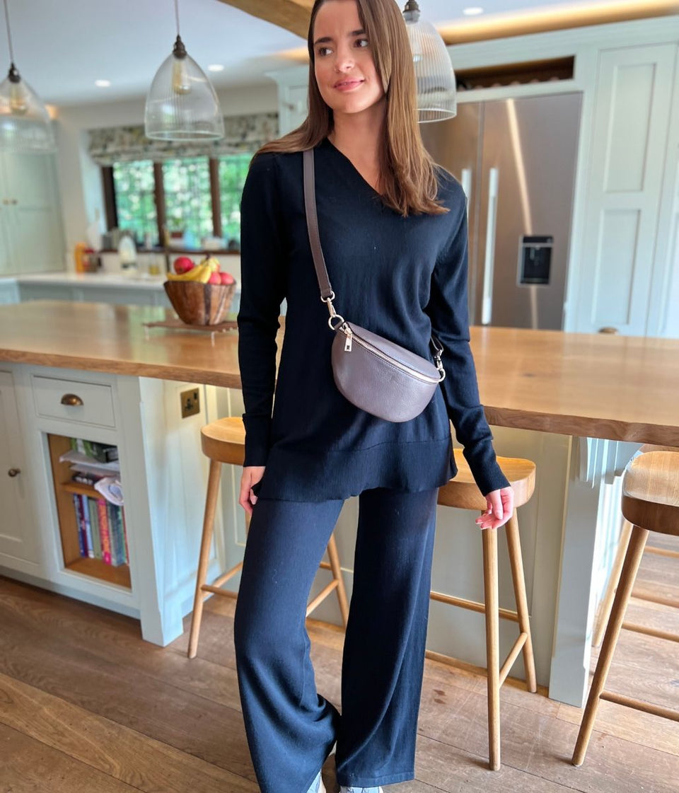 Black V Neck Merino Wool Co-Ord Set