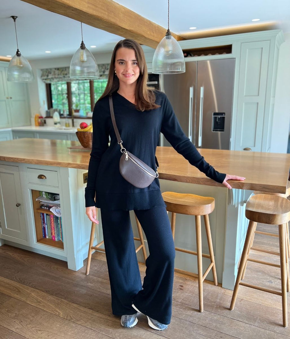 Black V Neck Merino Wool Co-Ord Set