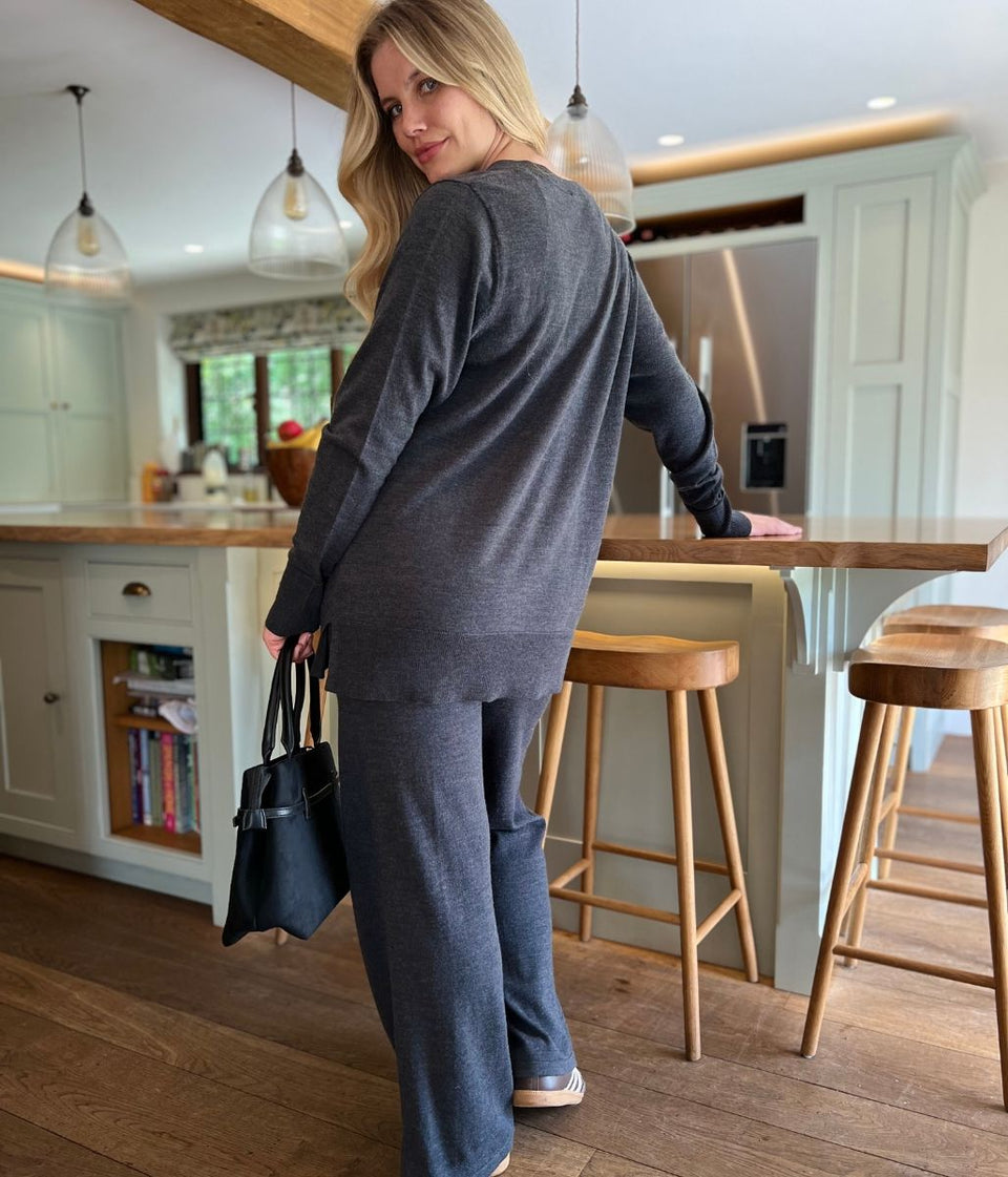 Grey V Neck Merino Wool Co-Ord Set