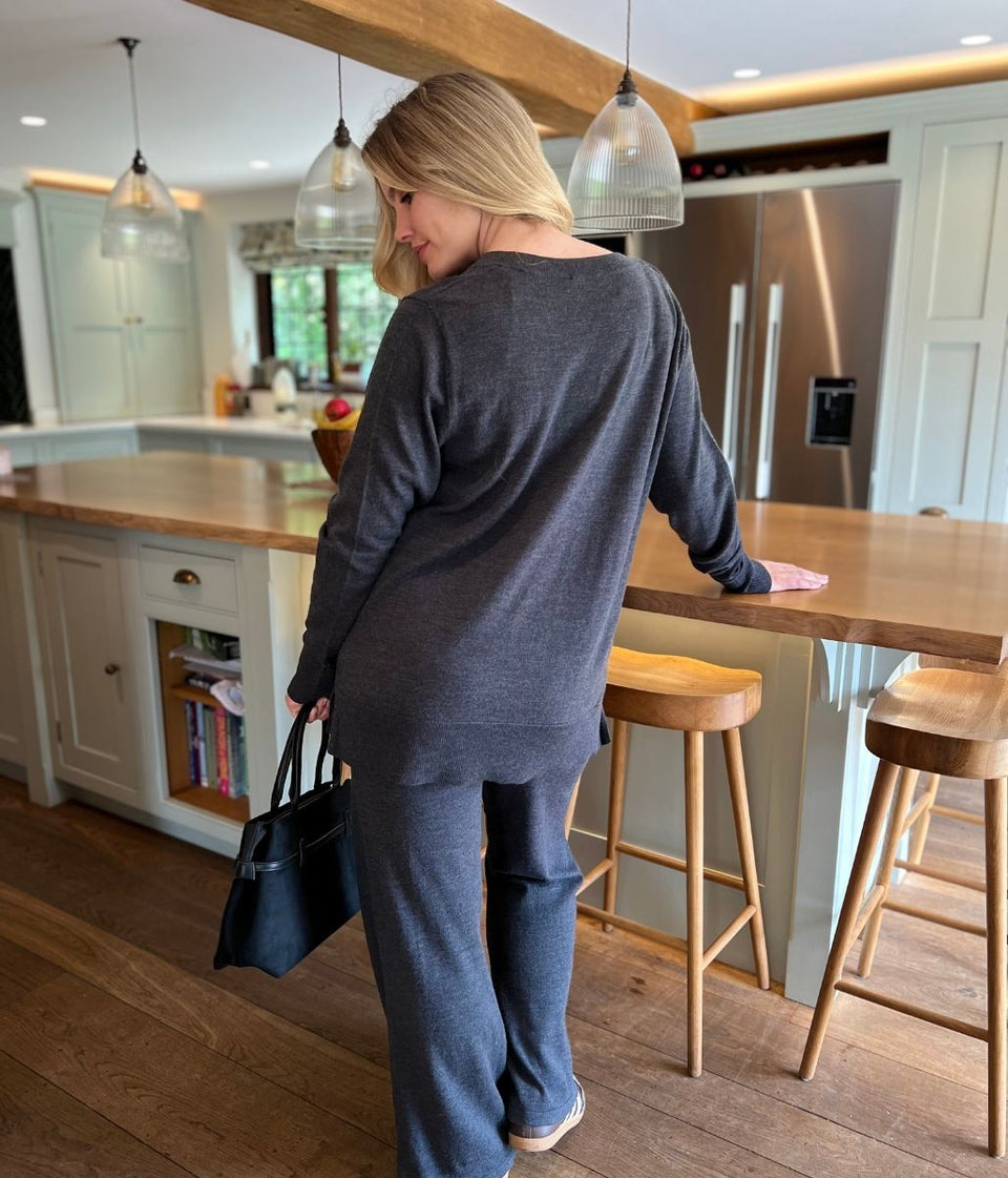 Grey V Neck Merino Wool Co-Ord Set