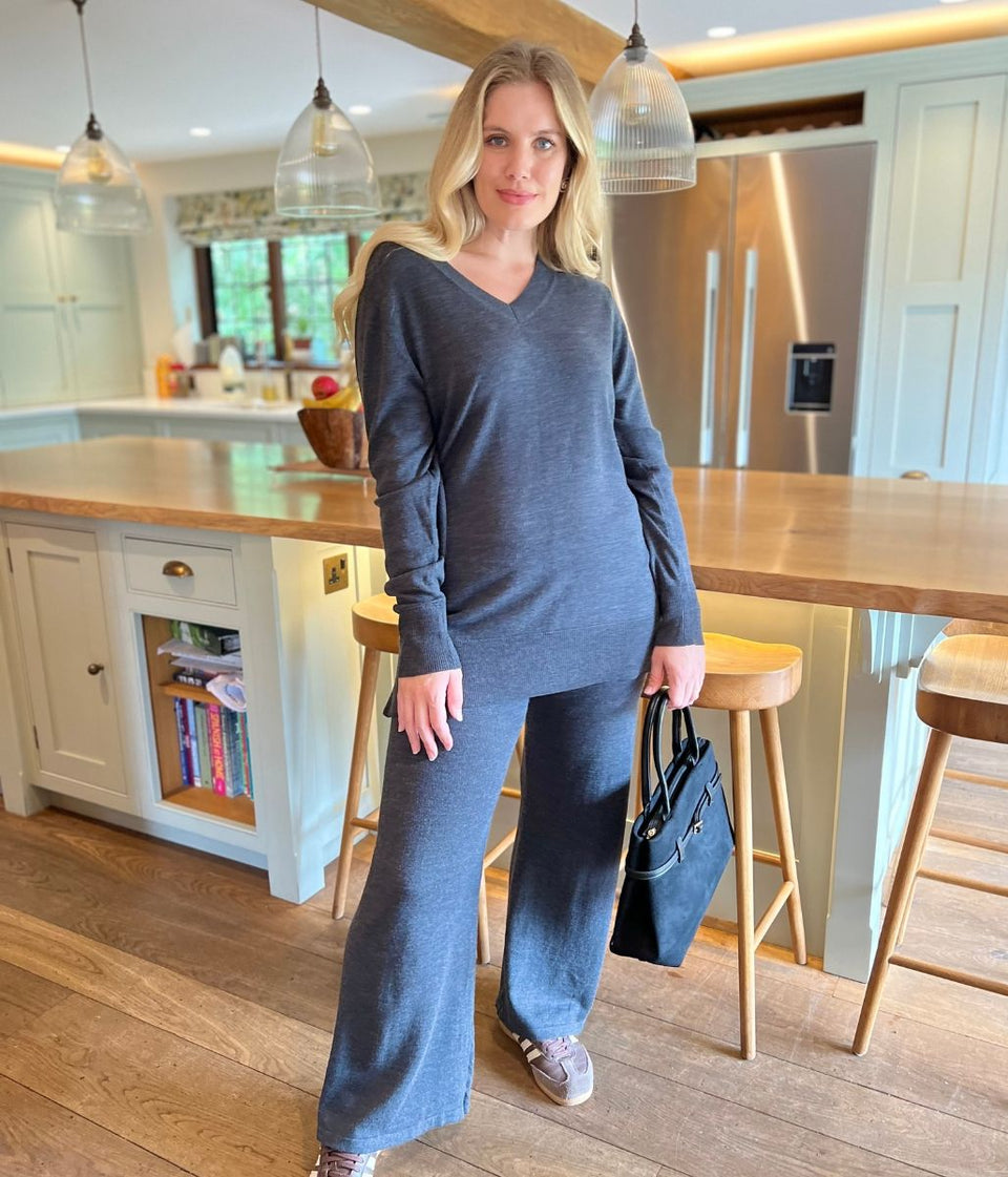 Grey V Neck Merino Wool Co-Ord Set