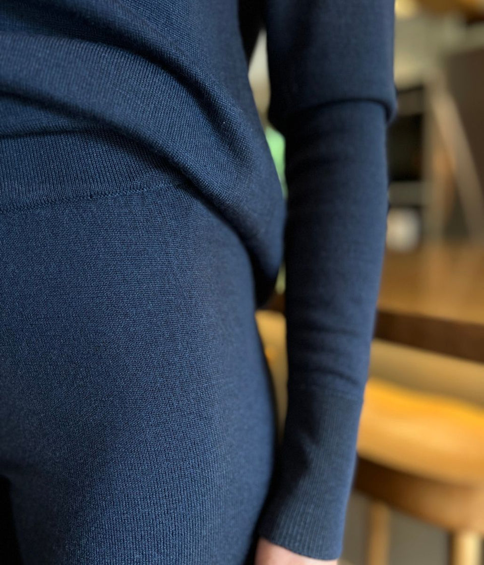 Navy V Neck Merino Wool Co-Ord Set