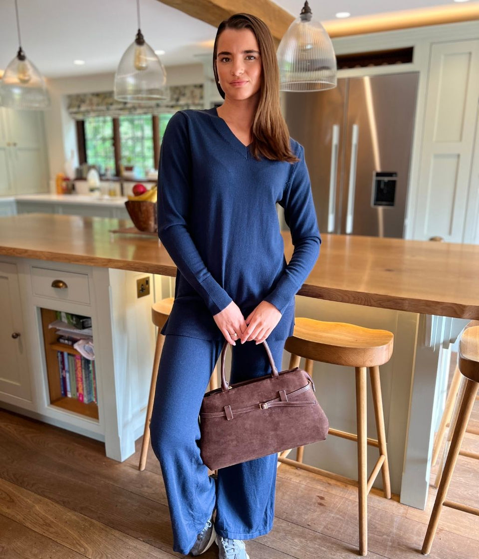 Navy V Neck Merino Wool Co-Ord Set