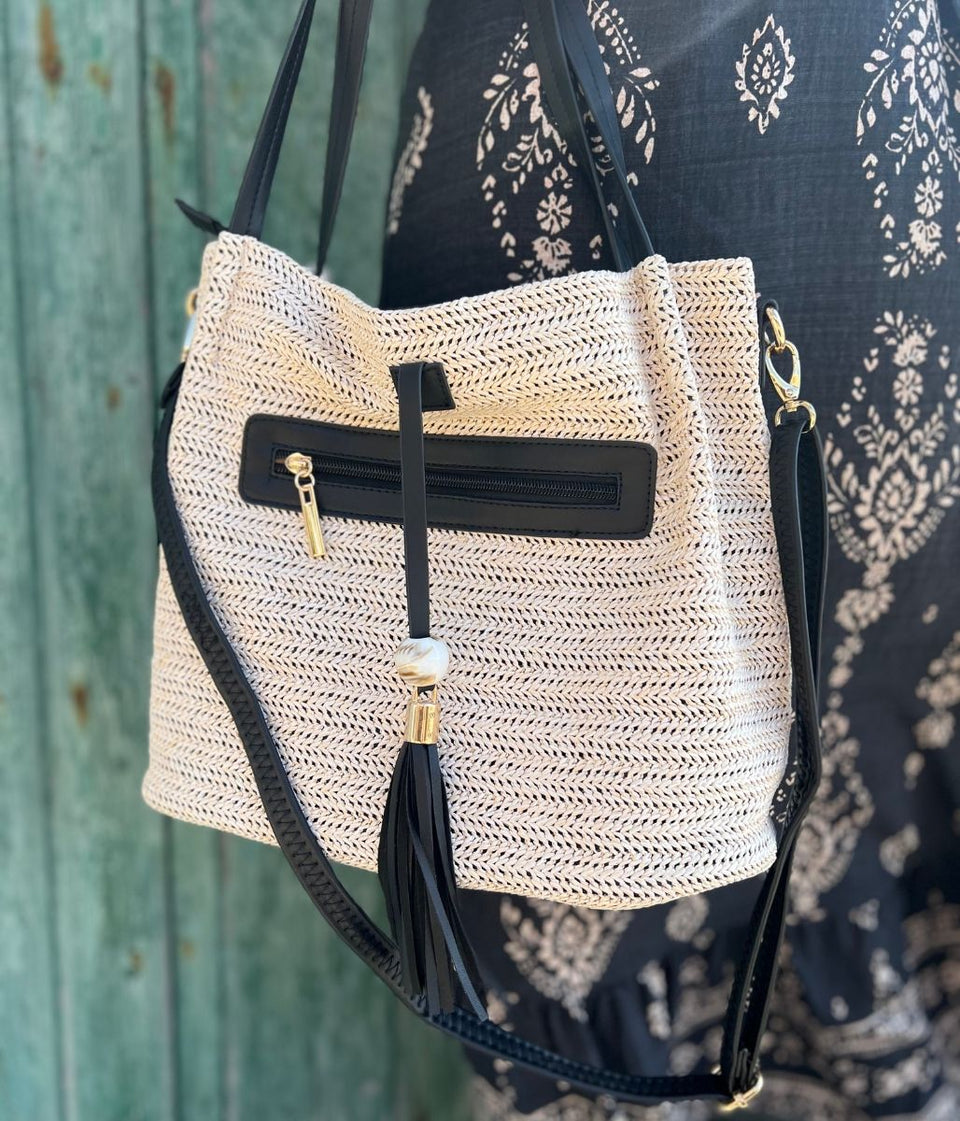 Natural Woven Raffia Tote Bag