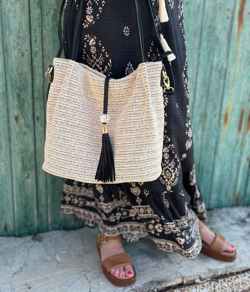 Natural Woven Raffia Tote Bag