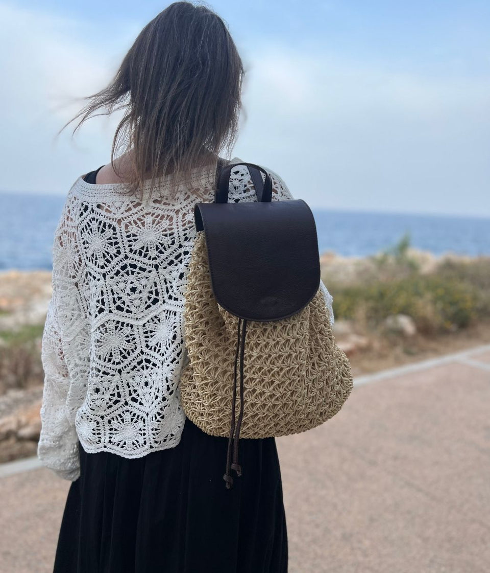 Natural Mila Raffia Backpack