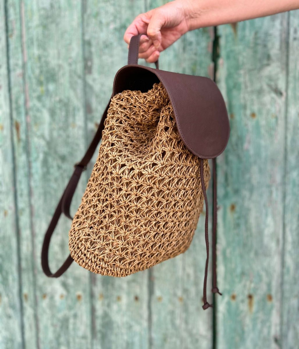 Brown Mila Raffia Backpack