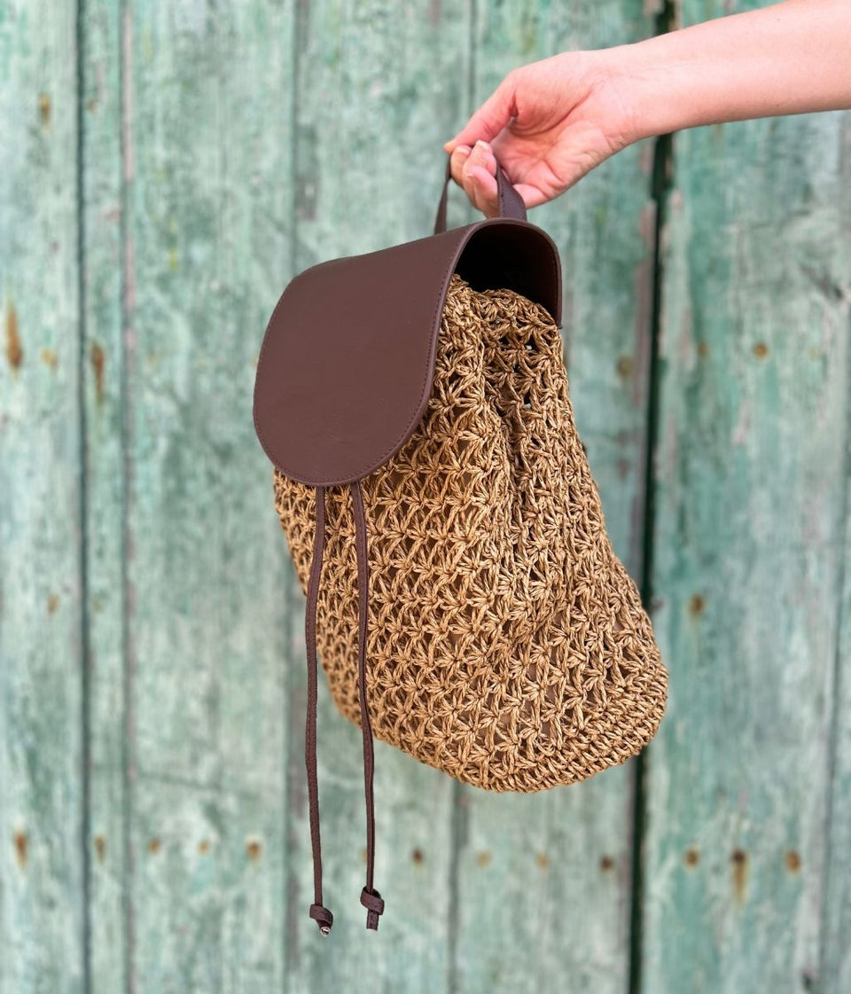 Brown Mila Raffia Backpack