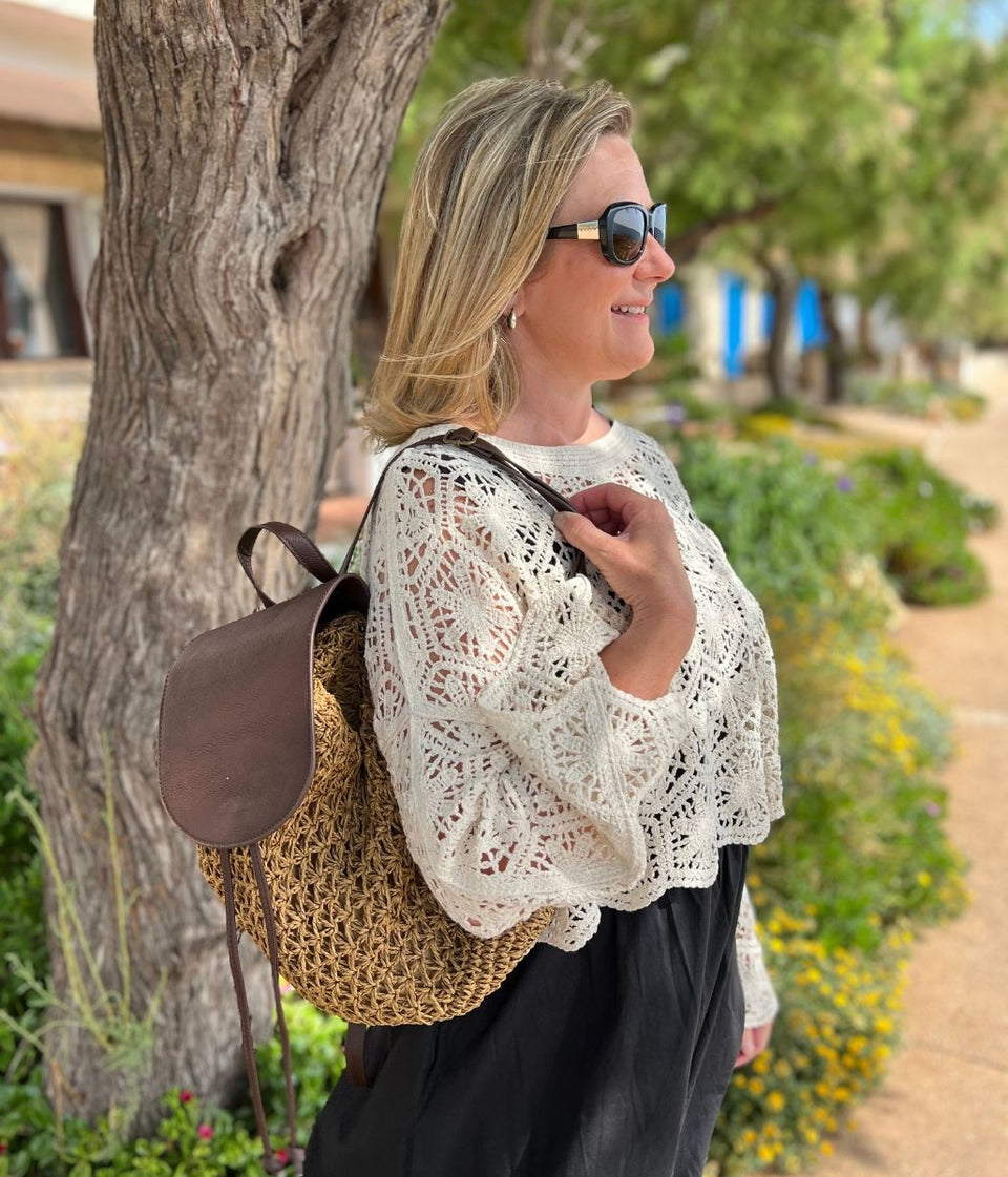 Brown Mila Raffia Backpack