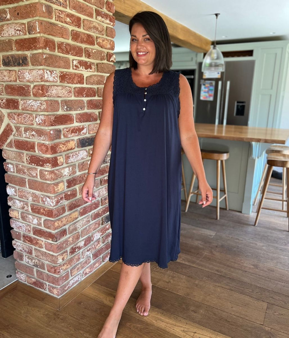 Navy Cotton Sleeveless Nightdress