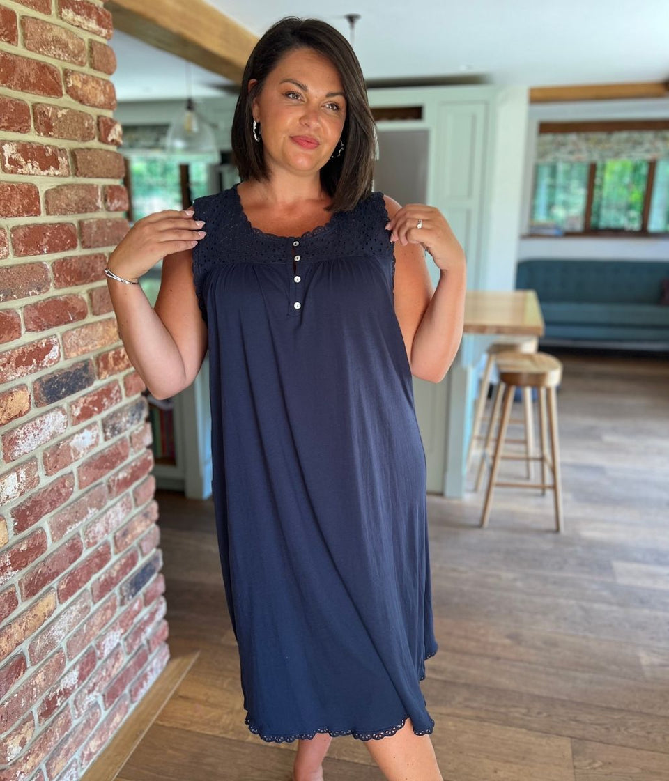 Navy Cotton Sleeveless Nightdress