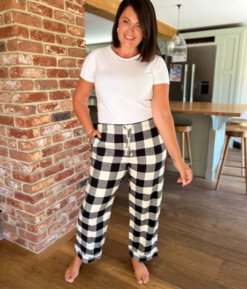 Black Checked Cotton Loungewear Bottoms