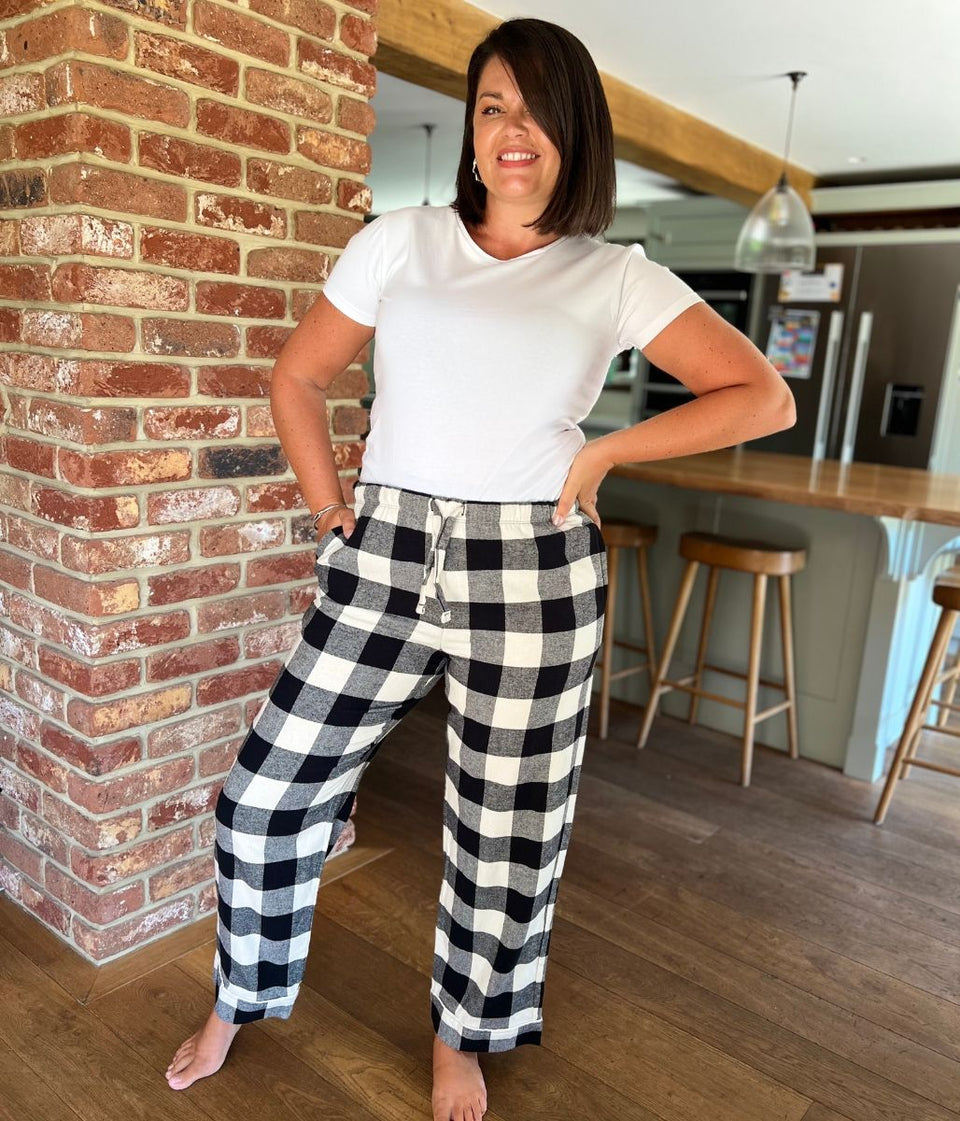 Black Checked Cotton Loungewear Bottoms