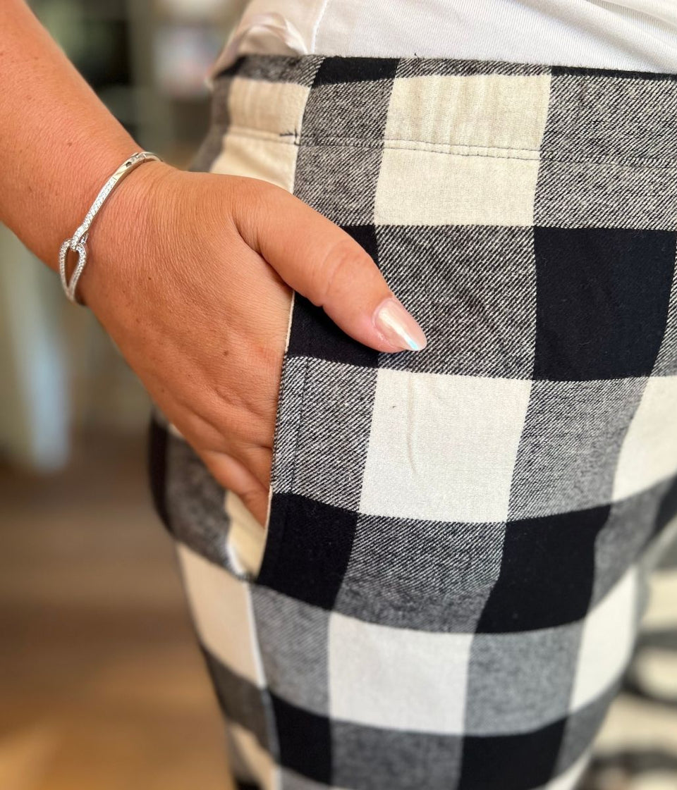 Black Checked Cotton Loungewear Bottoms