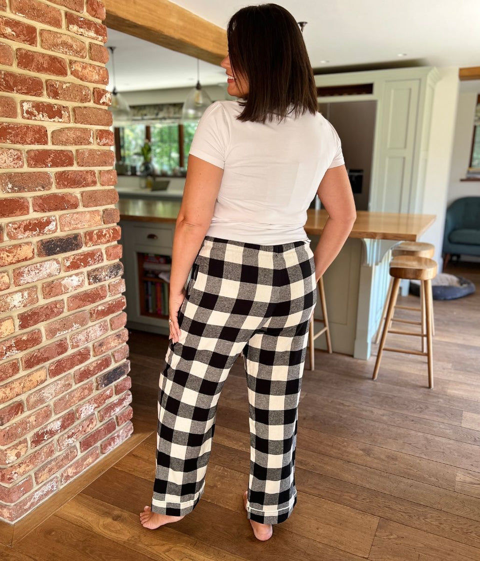 Black Checked Cotton Loungewear Bottoms