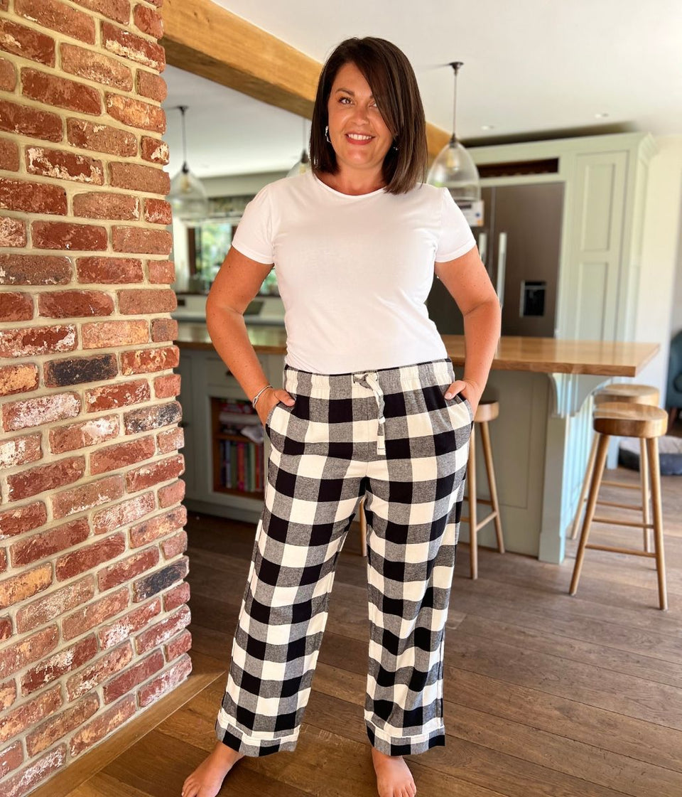 Black Checked Cotton Loungewear Bottoms