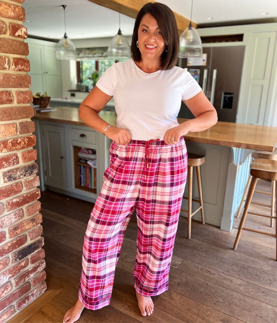 Pink Checked Cotton Loungewear Bottoms