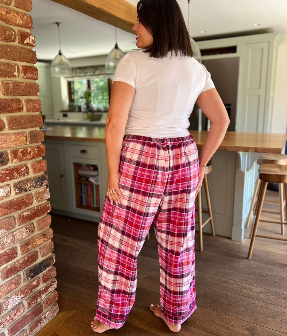 Pink Checked Cotton Loungewear Bottoms