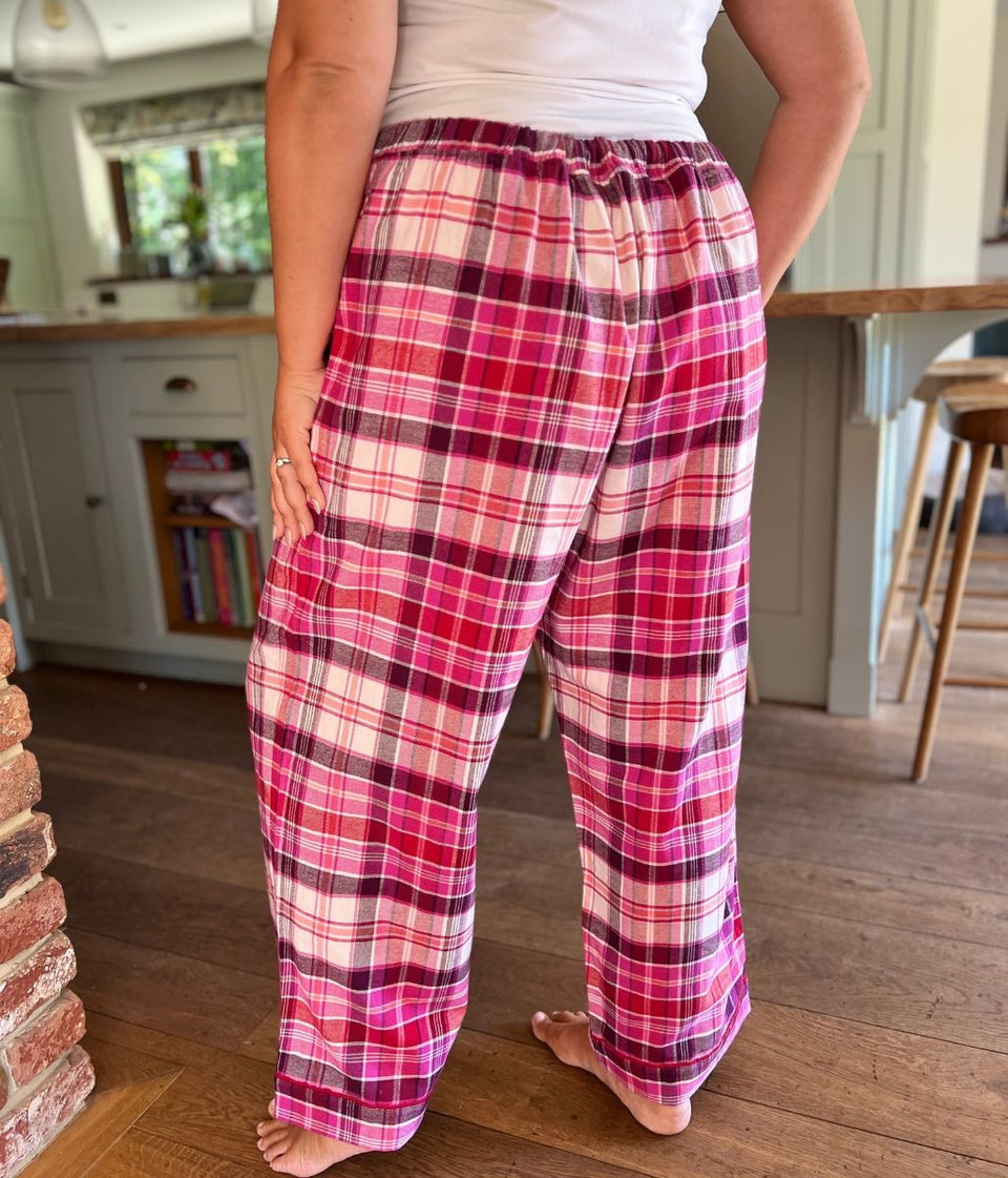 Pink Checked Cotton Loungewear Bottoms