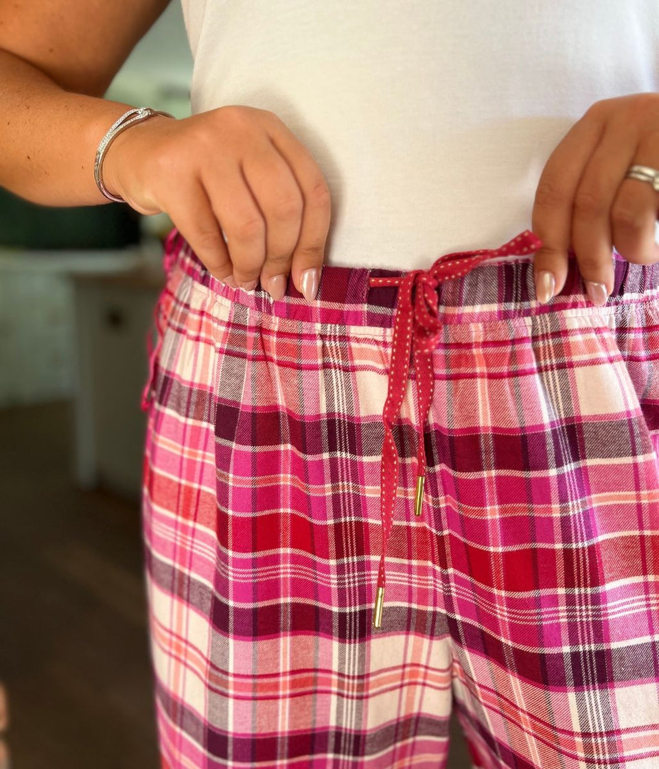 Pink Checked Cotton Loungewear Bottoms
