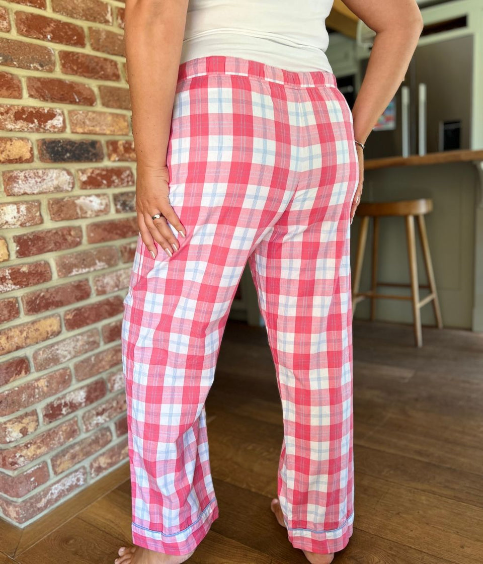 Pink & White Checked Cotton Loungewear Bottoms