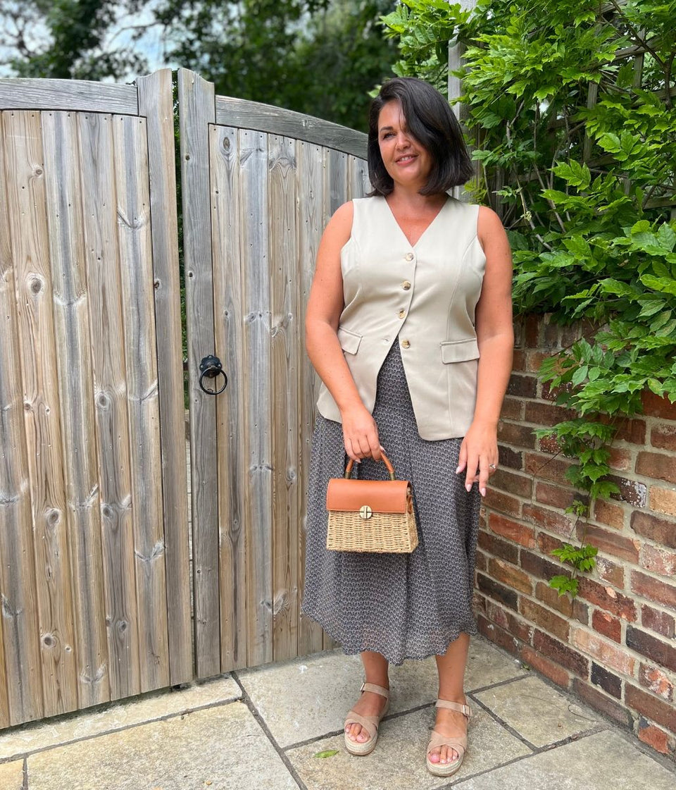 Brown Basket Weave Raffia Box Bag