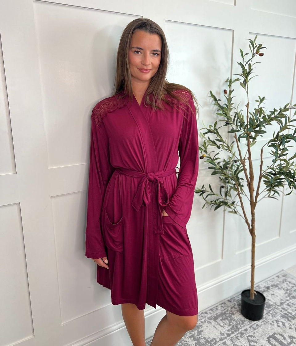 Burgundy Lace Trim Robe