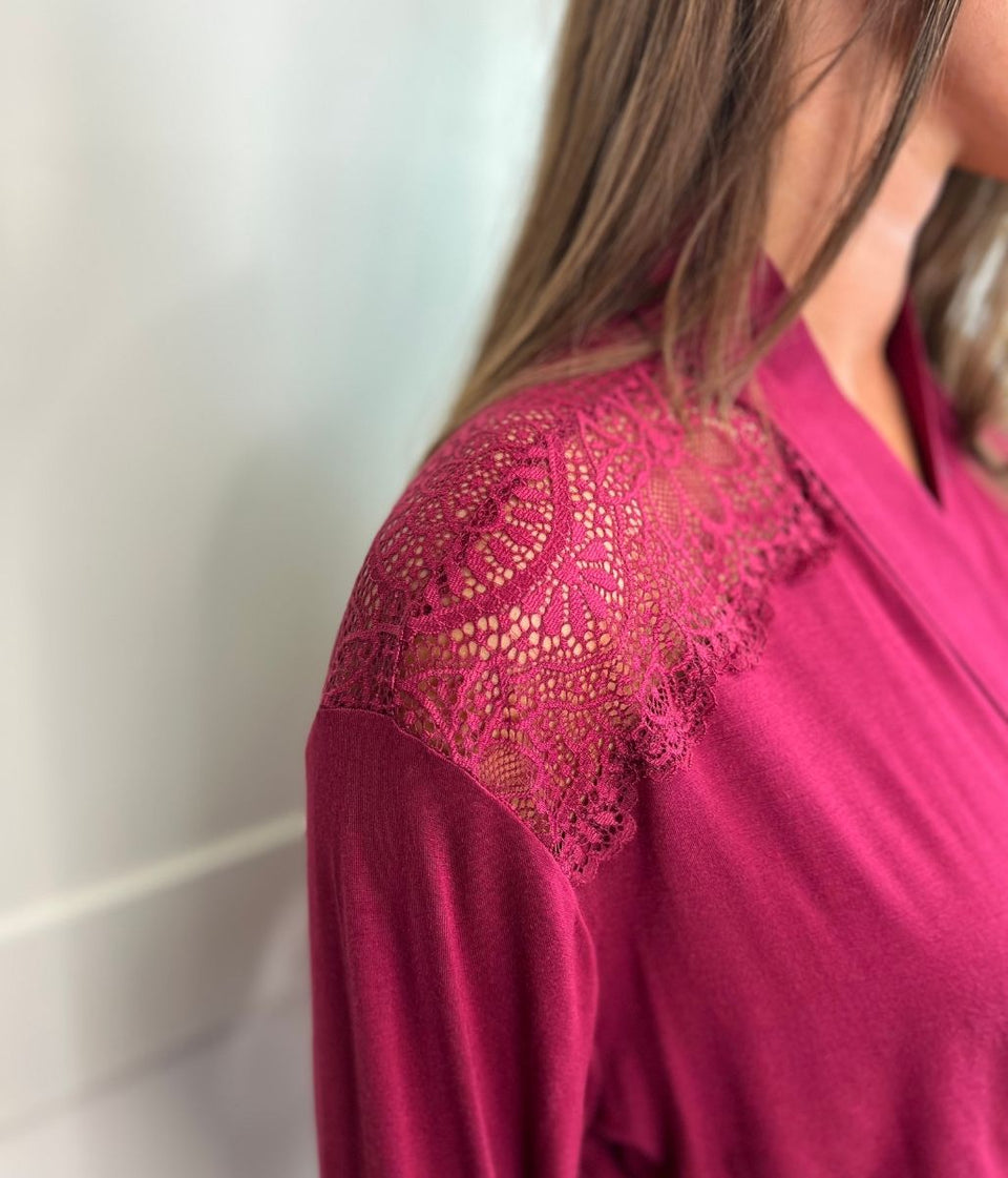 Burgundy Lace Trim Robe