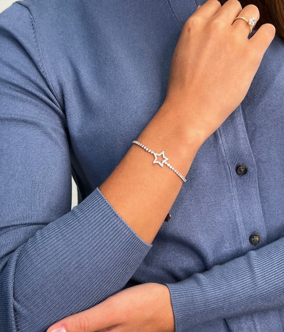 Silver Triana Diamante Star Drawstring Bracelet