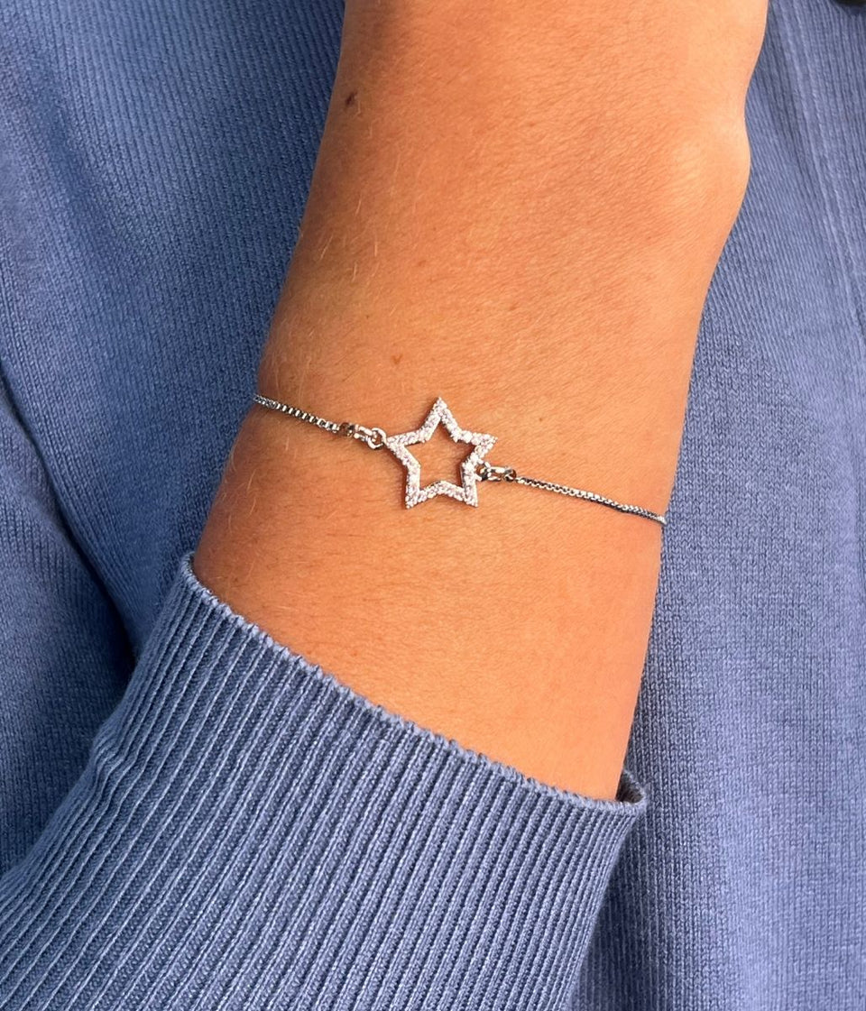Silver Palermo Diamante Star Drawstring Bracelet