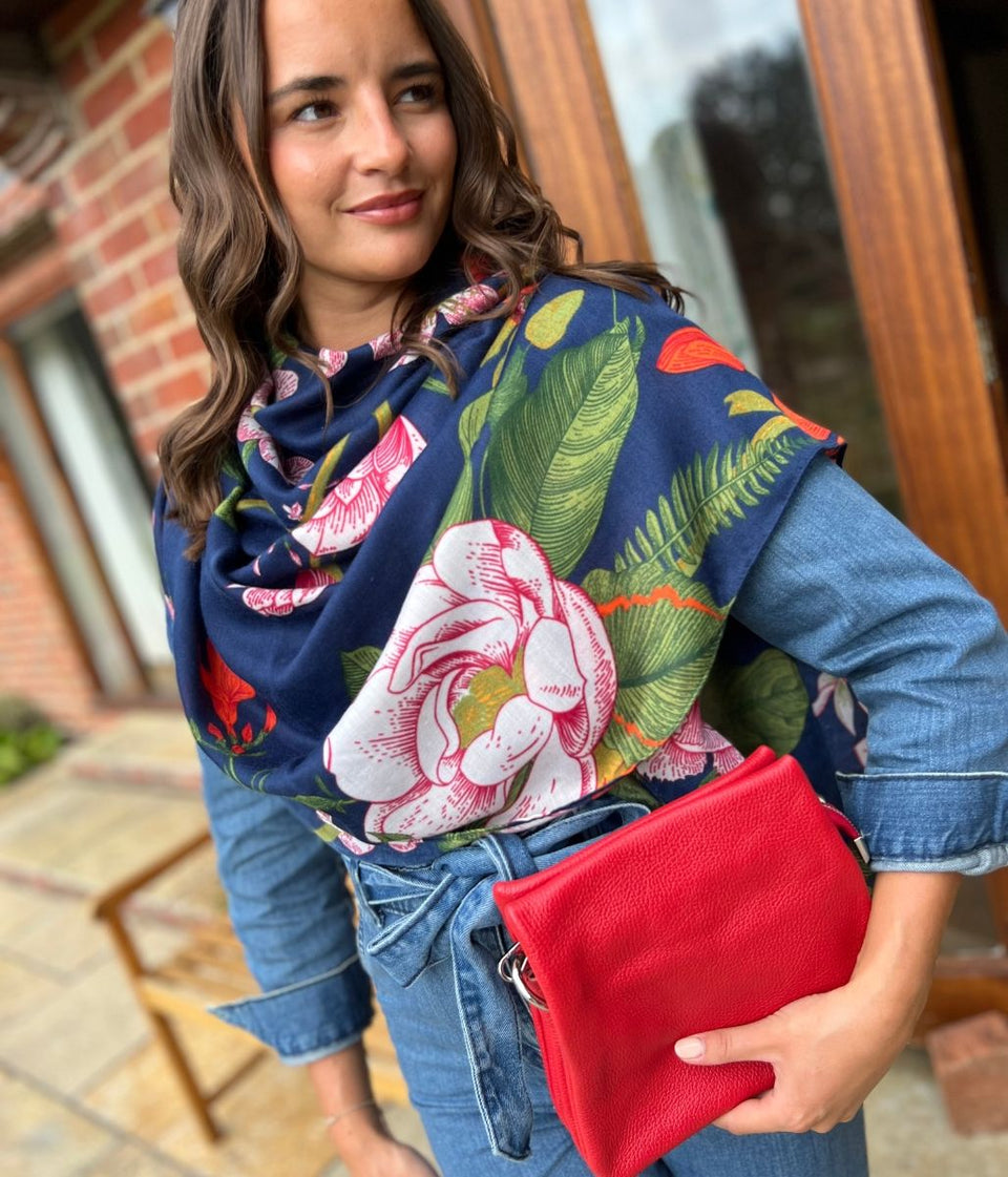 Navy Flower Botanics Print Scarf
