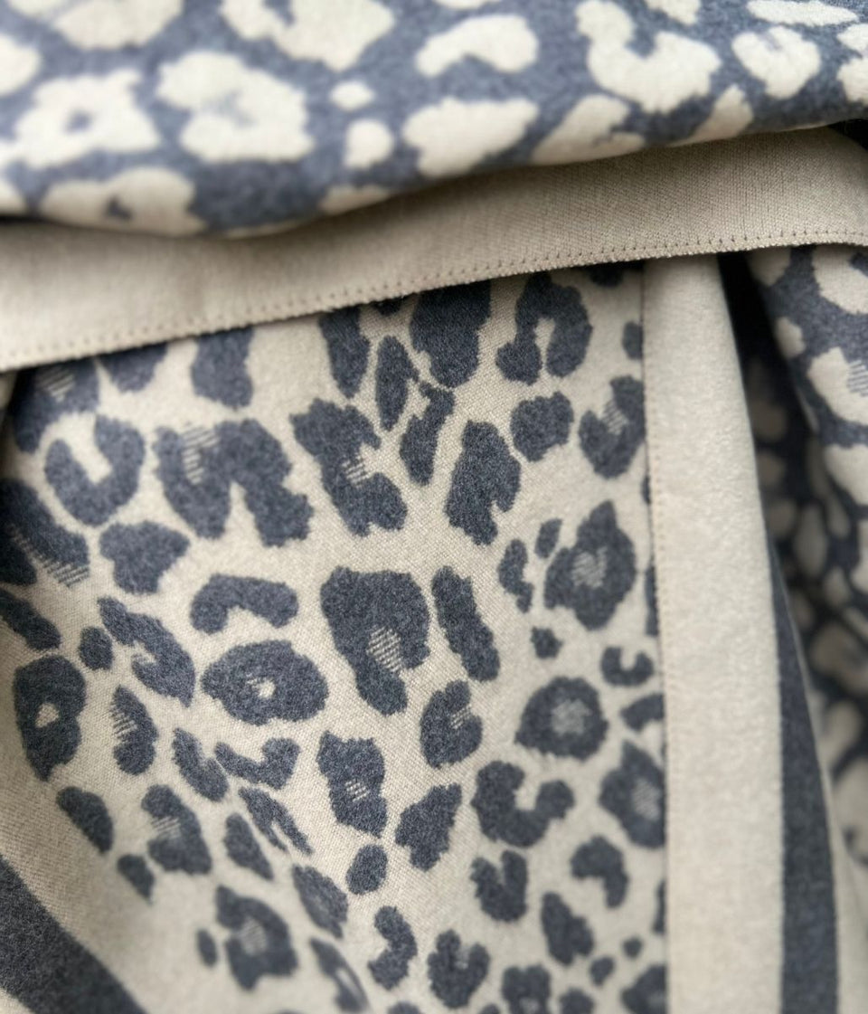 Light Grey Leopard Print Cashmere Blend Scarf