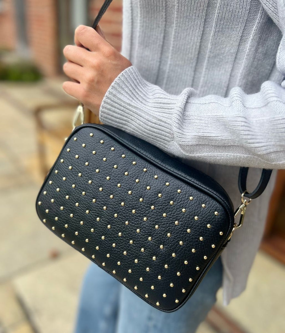 Black Leather Studded Bag