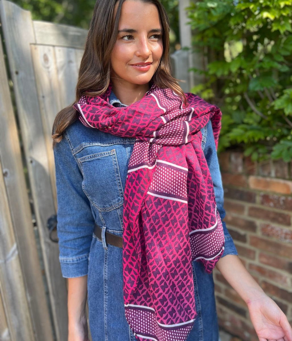 Berry Classic Geo Print Scarf