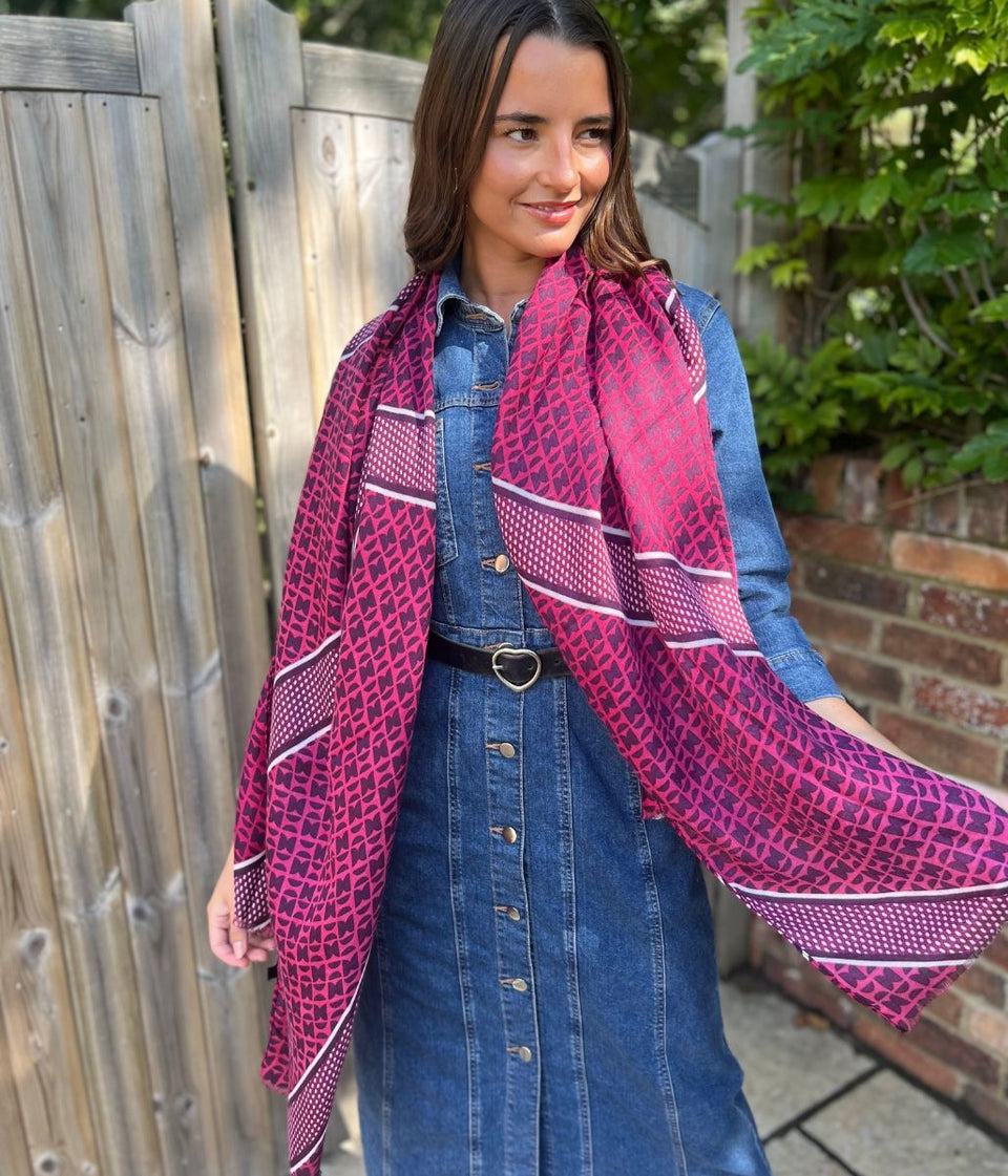 Berry Classic Geo Print Scarf