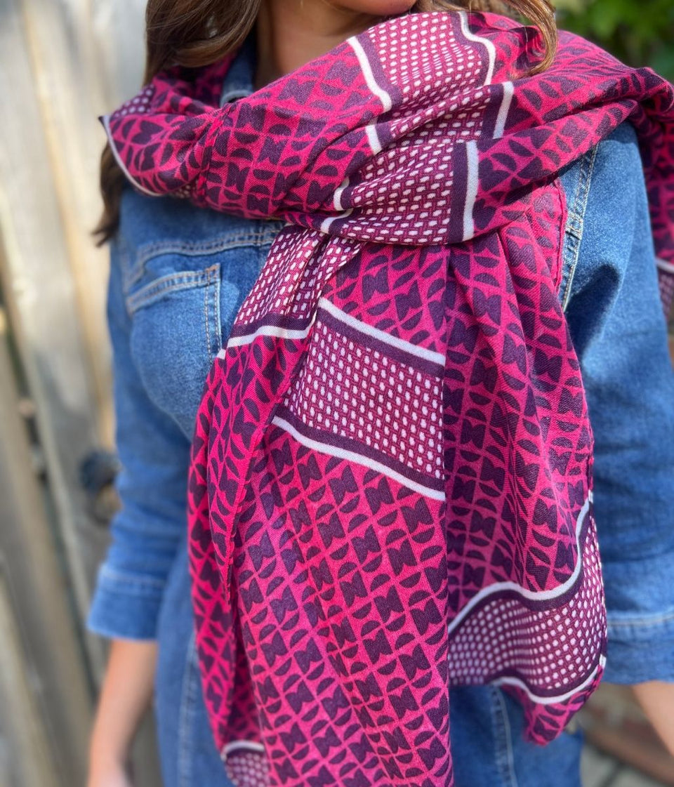 Berry Classic Geo Print Scarf
