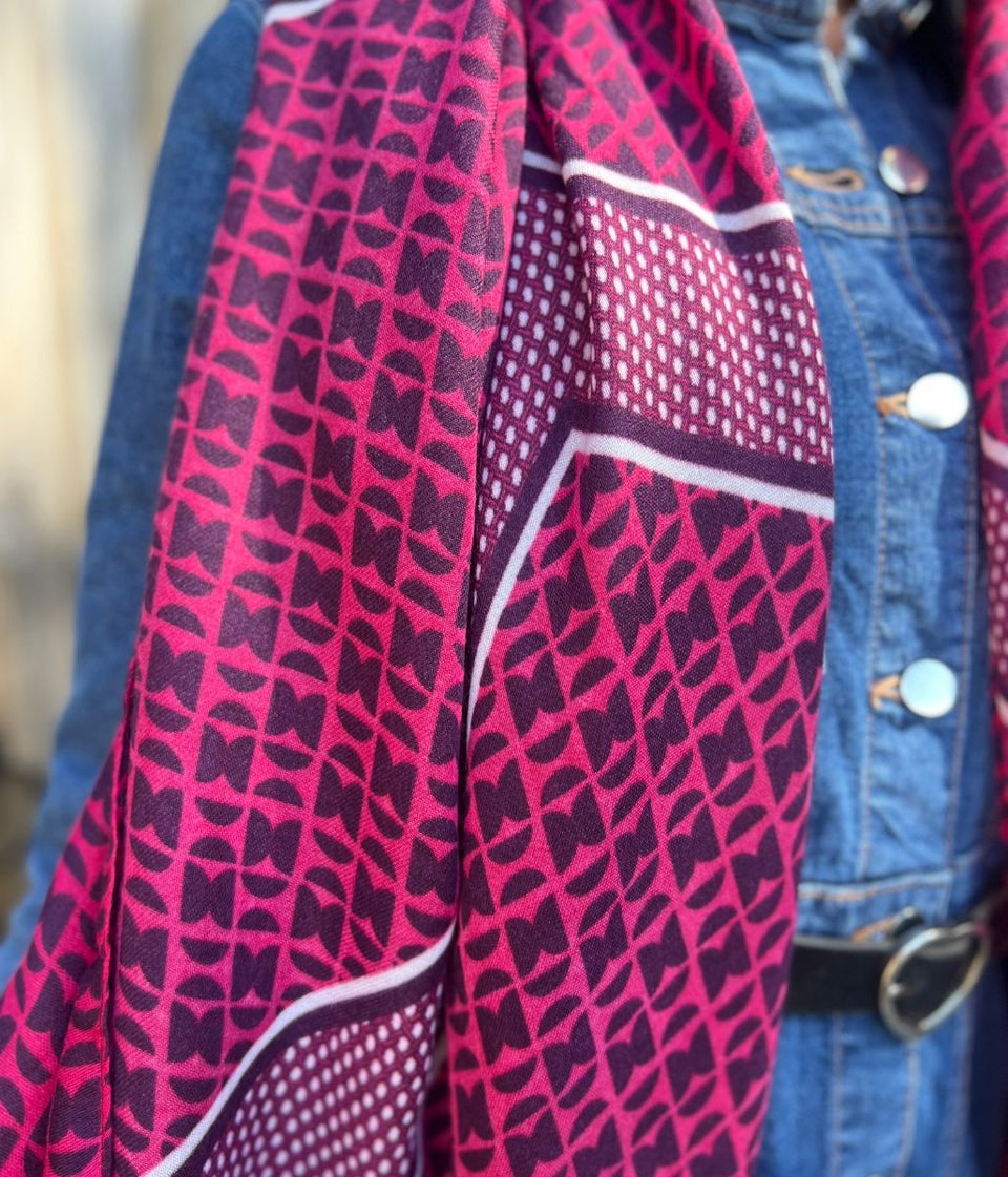 Berry Classic Geo Print Scarf
