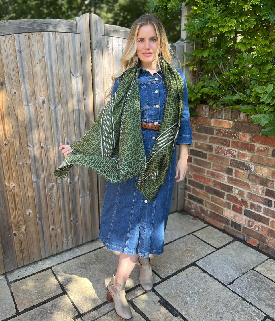 Green Classic Geo Print Scarf