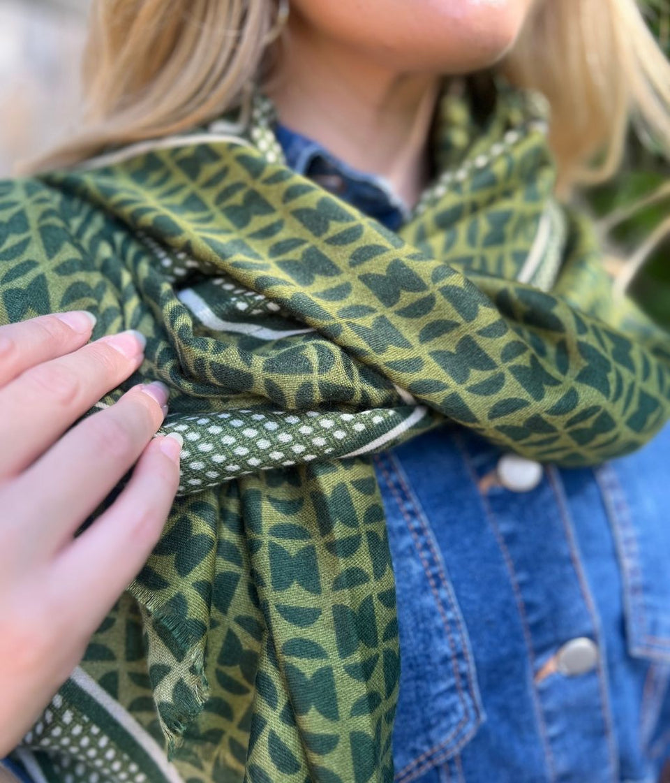 Green Classic Geo Print Scarf