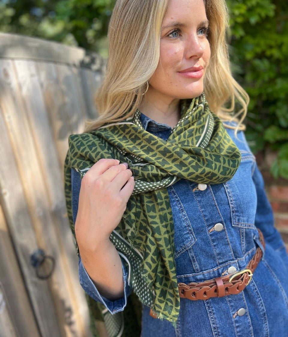 Green Classic Geo Print Scarf