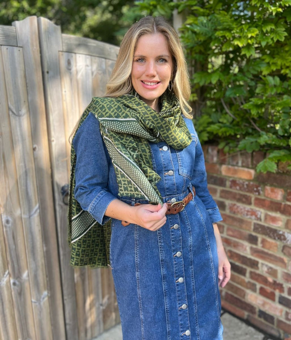 Green Classic Geo Print Scarf